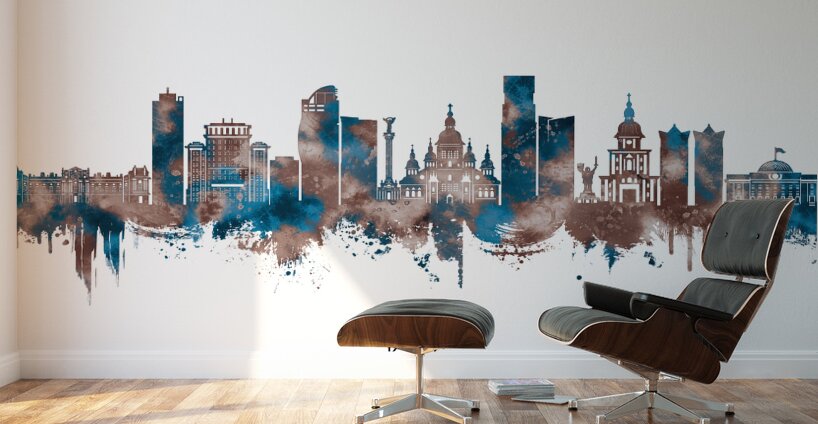 Kyiv Ukraine Skyline Sepia Wall Murals