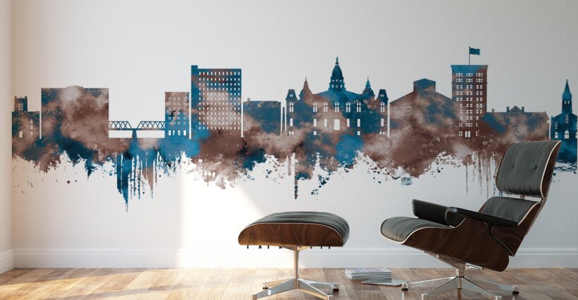 Lafayette Louisiana Skyline Sepia Wall Murals