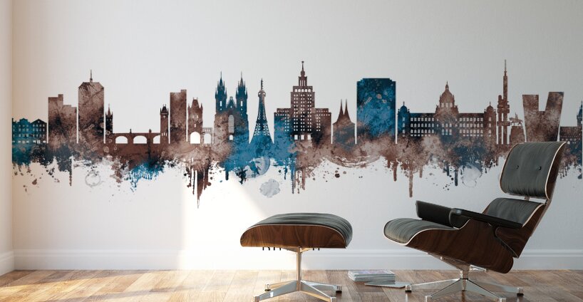 Prague Czech Republic Skyline Sepia Wall Murals