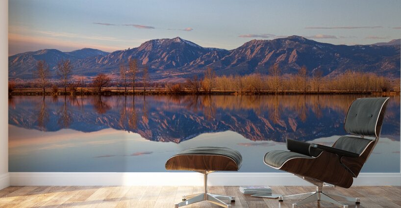 Flatirons Sunrise Reflections Panorama Boulder Colorado Wall Murals