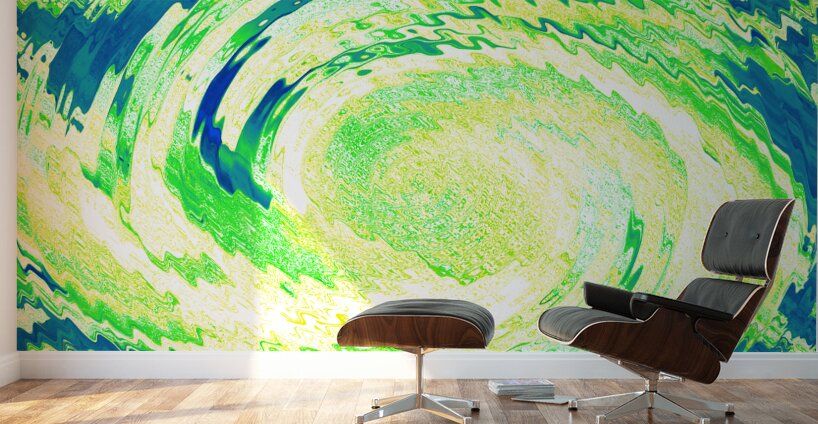 Abstract Lilies Swirl in Green and Blue  Wall Murals