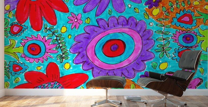 Abstract Flowers on a Coloured Background Wall Murals