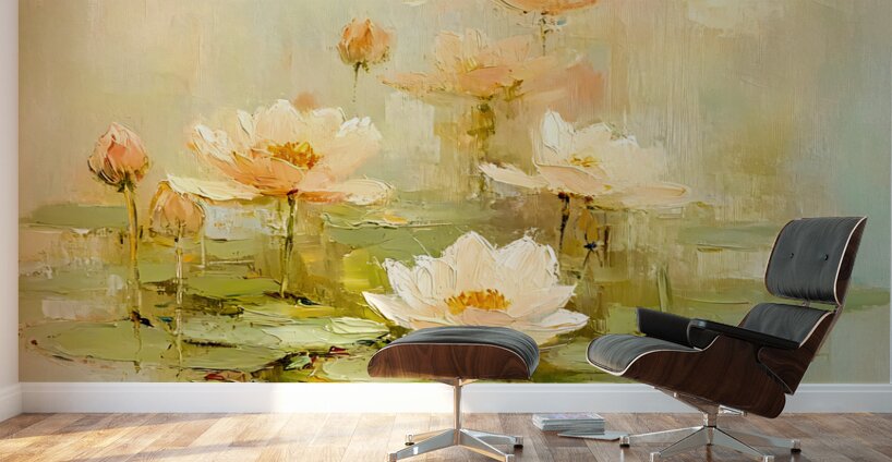 Lily Pond Green Pink Wall Murals