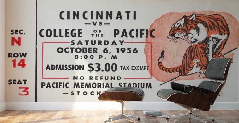 1956 Pacific vs. Cincinnati Football Ticket Art Wall Murals