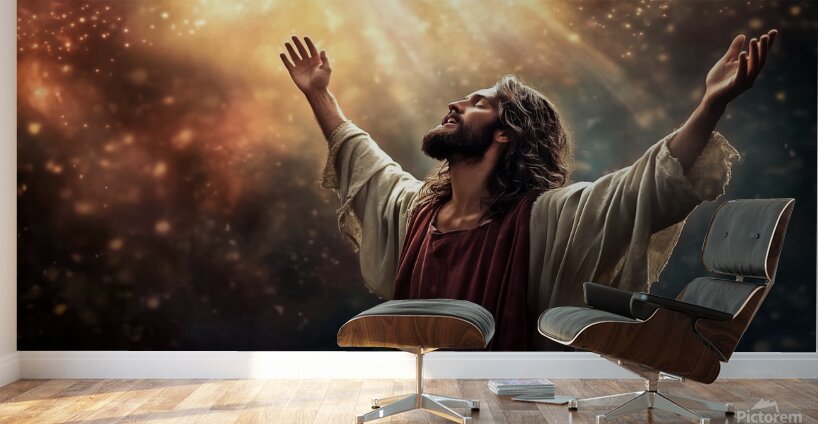 Jesus Christ evoking spirituality and awe under celestial lights Wall Murals