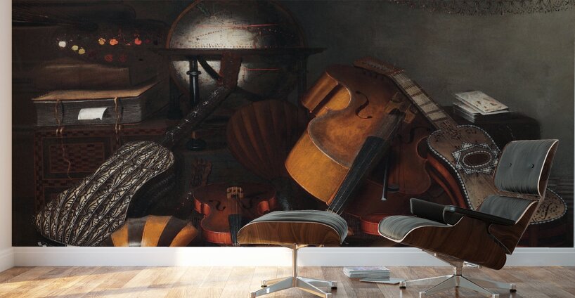 Still Life With Musical Instruments. Books And Playing Cards by Bartolomeo Bettera [1639–c. 1688] Wall Murals