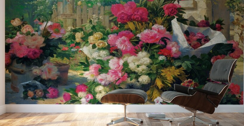 Flower Baskets And Flower Pots In A Garden [1887] by Alfred Petit [–1895] Wall Murals