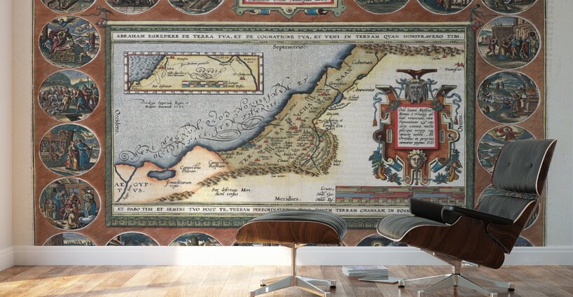 1608 Map of the Holy Land Depicting the Life of Abraham by Abraham Ortelius – Biblical Map Illustrating Sacred Geography Ancient Cities and Biblical Routes Across Canaan Judaea and the Near East in Ortelius’ Theological Atlas Wall Murals