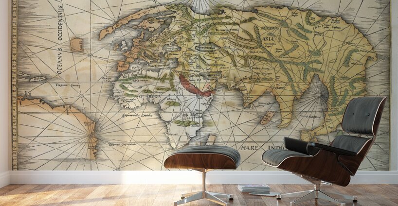 1513 Martin Waldseemuller World Map – Early Renaissance World Map Depicting Continents Oceans and Exploration Routes Based on Ptolemaic Geography Reflecting the European View of the Globe in the Early 16th Century Wall Murals