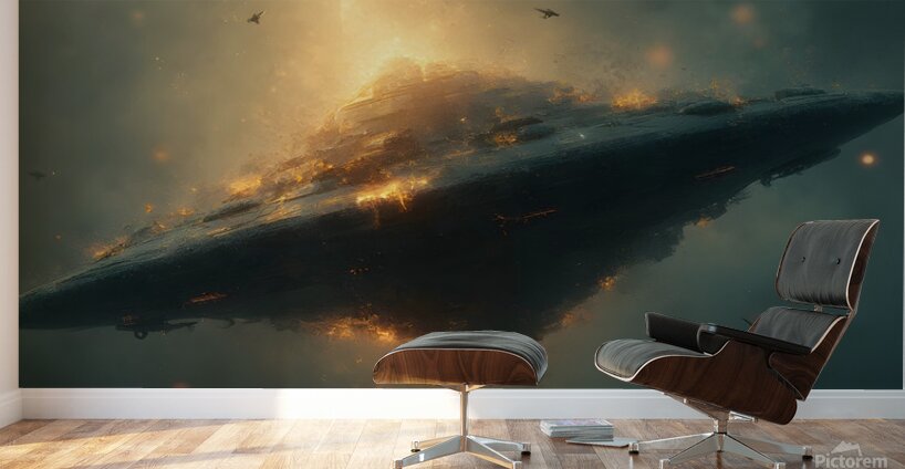 Final Descent: The Fall of an Extraterrestrial Titan Wall Murals