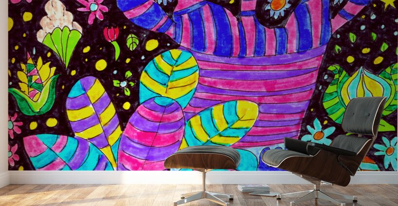 Abstract Whimsical Plants Wall Murals