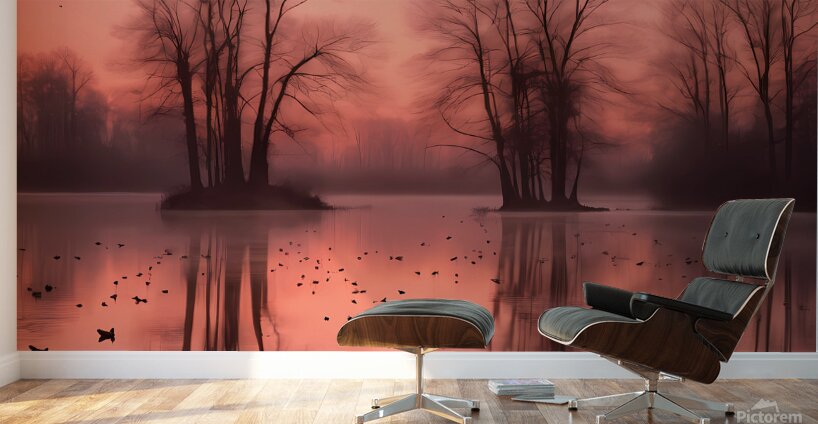 A serene ethereal landscape at dawn where Wall Murals