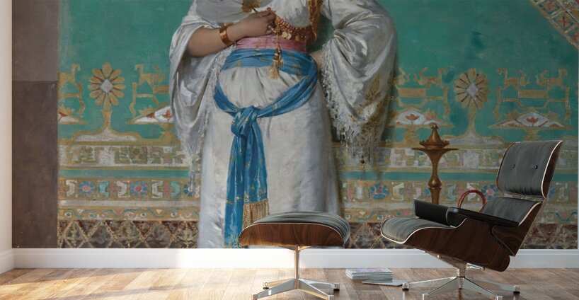 Portrait of an oriental woman with a fan by Francesco Beda [1840–1900] Wall Murals