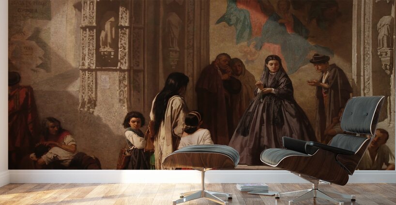 Jeune femme faisant la charité à l’entrée de la chapelle de l’hôpital San Sebastian à Cordoue [1863] by Léon Bonnat [1833–1922] Wall Murals