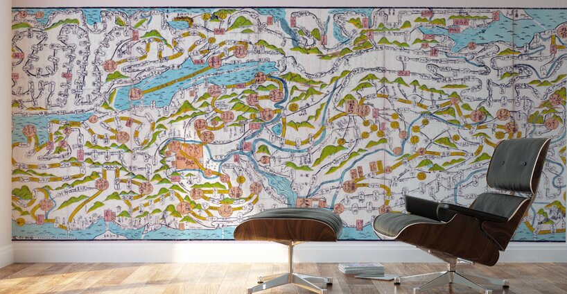 Pictorial Map of the Route of the Saigoku Kannon Buddhist Temple Pilgrimage – Detailed Illustrated Map Depicting Temples Sacred Sites Roads and Pilgrimage Pathways Across Japan Reflecting Religious and Cultural Geography Wall Murals