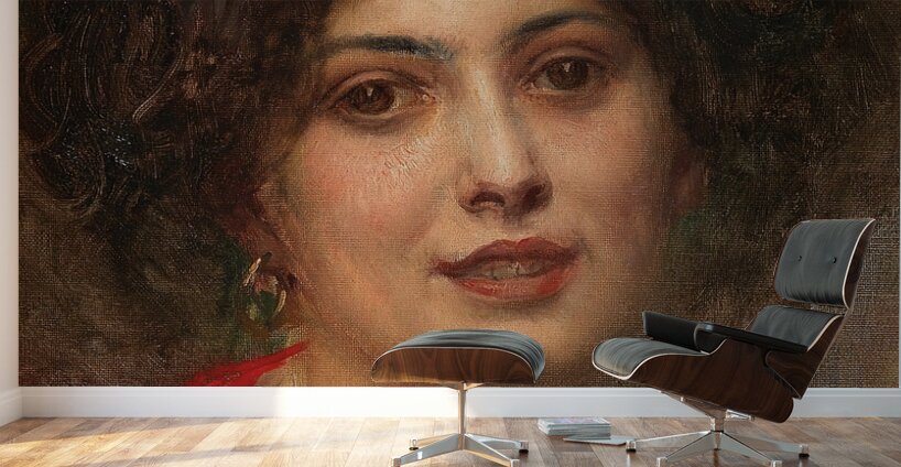 Portrait of a Young Woman in a Red Dress by Eduard Veith [1856–1925] Wall Murals