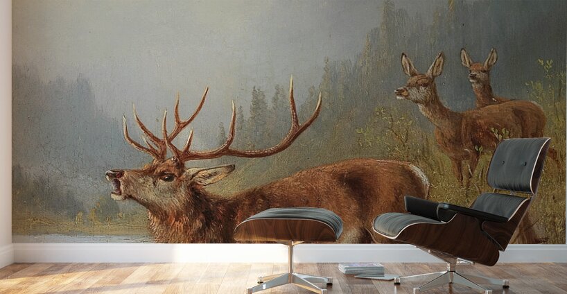 A Bellowing Stag by Moritz Müller [1841–1899] Wall Murals