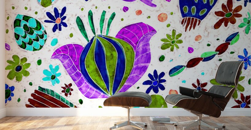 Abstract Vibrant Whimsical Flowers Wall Murals