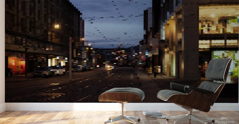 Midnight Glow: Illuminated City Street Wall Murals