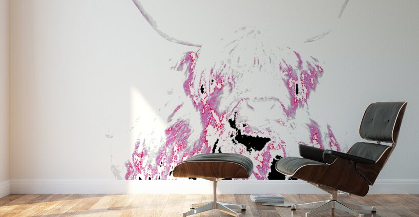 Abstract Pink Minimalist Highland Cow Wall Murals