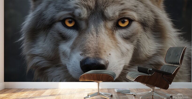 Majestic Wolf Portrait with Golden Eyes Wall Murals