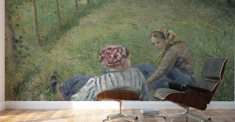 Young Peasant Girls Resting in the Fields near Pontoise [1882] by Camille Pissarro [1830–1903] Wall Murals