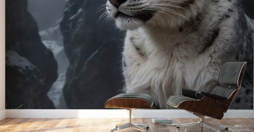 Majestic Snow Leopard in Misty Mountains Wall Murals
