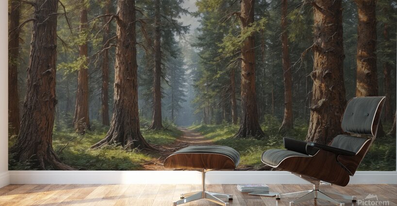 Serene Forest Pathway with Tall Pine Trees Wall Murals