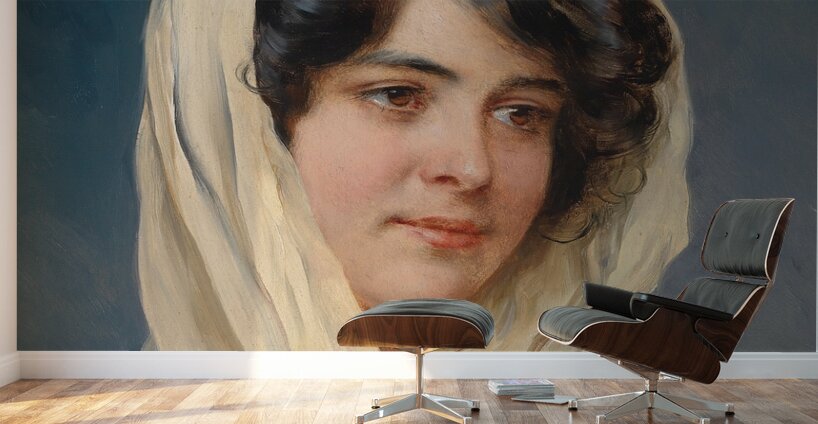 Portrait of a young lady with a veil by Eugen von Blaas [1843–1931] Wall Murals