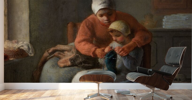 The Knitting Lesson [c. 1860] by Jean–François Millet [1814–1875] Wall Murals
