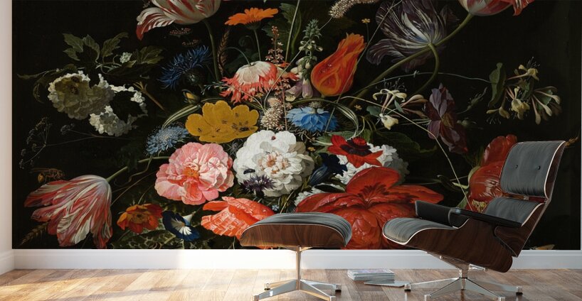 Flowers in a Metal Vase [c. 1670] by Abraham Mignon [1640–1679] Wall Murals
