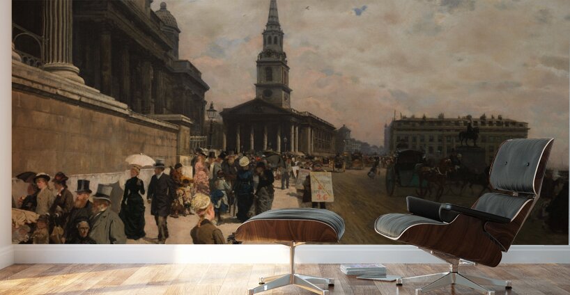 La National Gallery et l’église Saint Martin [Londres] [1878] by Giuseppe De Nittis [1846–1884] Wall Murals
