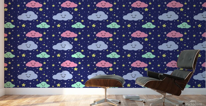 SEAMLESS PATTERN WITH STARS AND CLOUDS Wall Murals