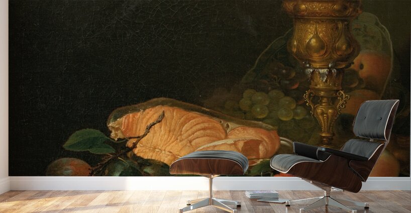 Still life with a cup. A salmon and fruits [1755] by Justus Juncker [1703–1767] Wall Murals