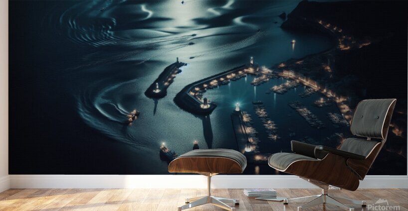 Luminous boats at night at sea 25 Wall Murals
