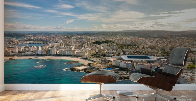 A Coruna city aerial perspective. Old historic center of the city.  Wall Murals
