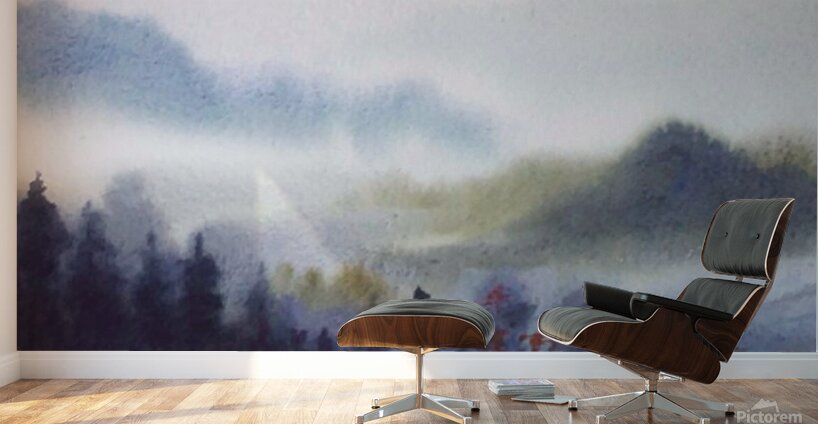 Cloudy Mountain Himalaya Landscape  Watercolor Painting Wall Murals