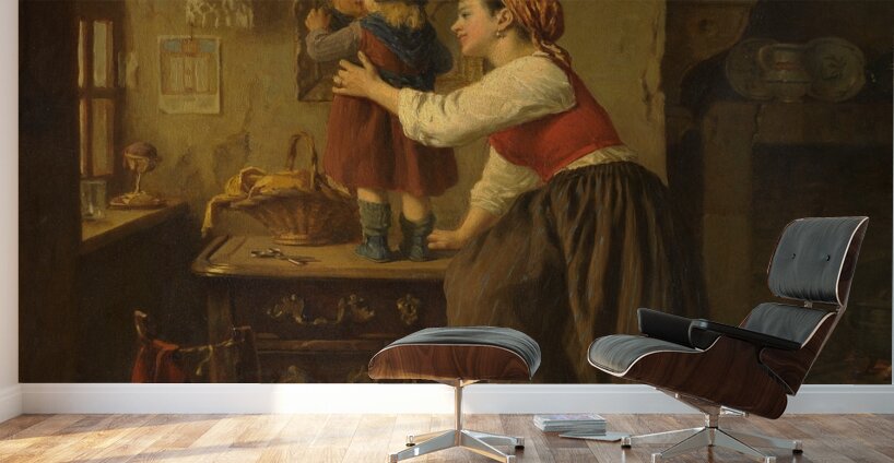 Woman And Child Before A Mirror [1870s] by Paul Seignac [1826–1904] Wall Murals