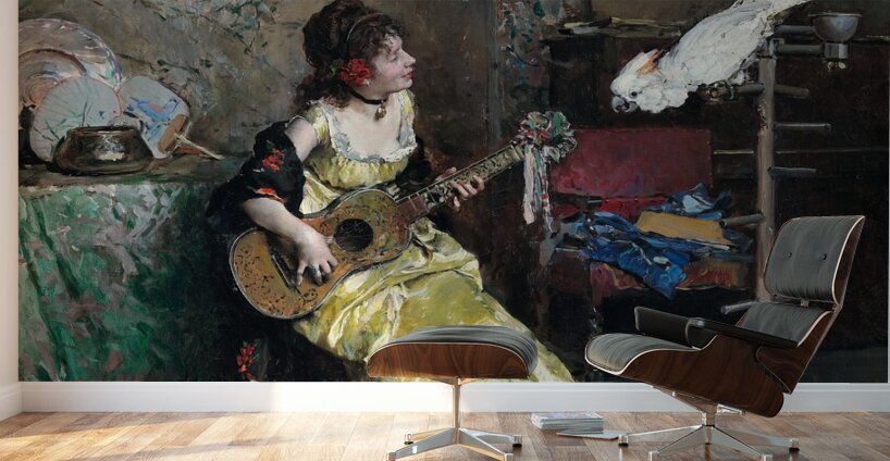 Woman With A Parrot [c. 1872] by Raimundo de Madrazo y Garreta [1841–1920] Wall Murals