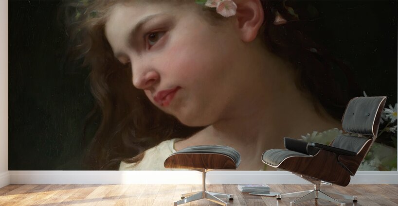 Girl with a bouquet of daisies [1897] by Jules–Cyrille Cavé [1859–1940] Wall Murals