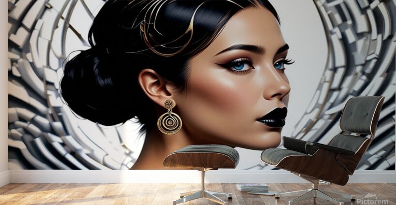 Art Nouveau Futuriste : Femme aux Rayures Dorees Wall Murals