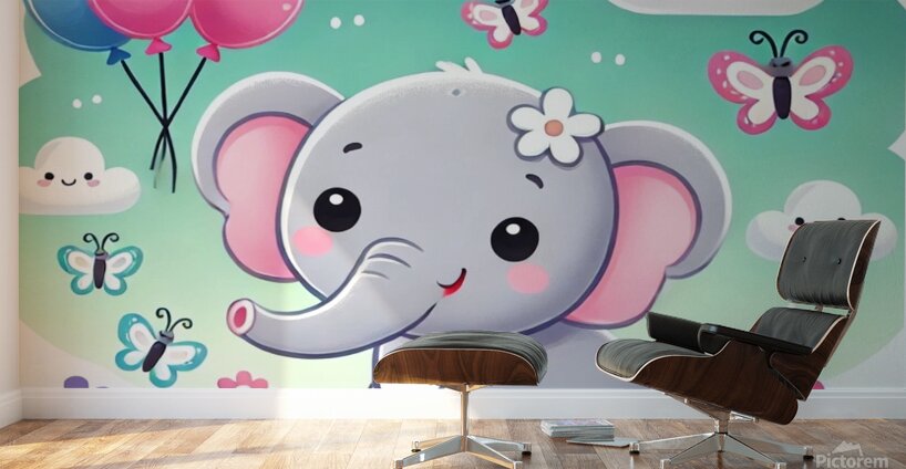 A cute cartoon elephant Wall Murals