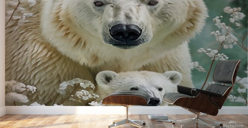 Intimate photo of polar bear and his son Wall Murals
