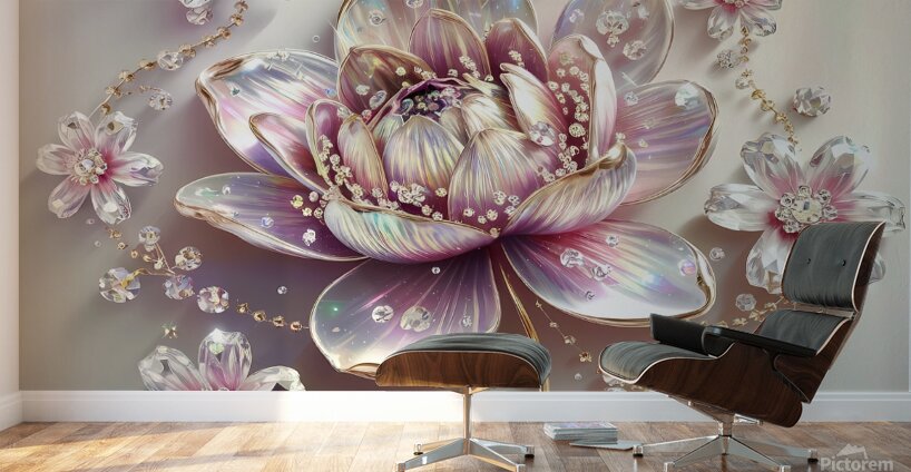 Iridescent Lotus Elegance: A Crystal Floral Fantasy Wall Murals