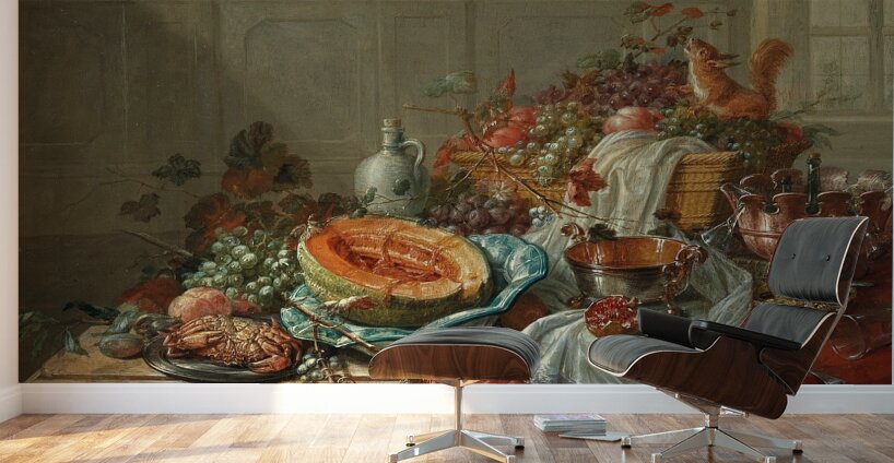 Porcelain. Silver objects. Fruit and shellfish on a table [1777] by Dominicus Gottfried Waerdigh [1700–1789] Wall Murals