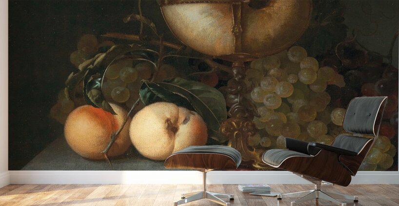 Still life with a Nautilus cup. Grapes and peaches by Abraham de Lust [active c. 1650–after 1659] Wall Murals