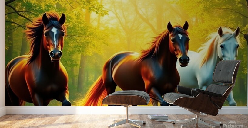 Bright vibrant colors depicting wild horses in a Wall Murals