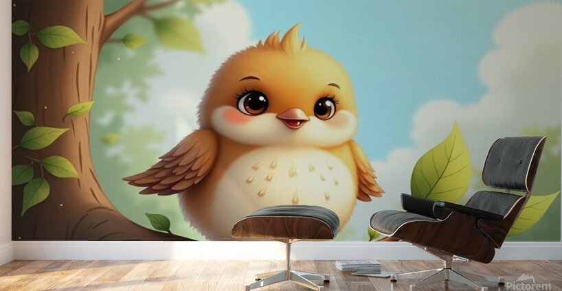 Flux Dev Draw a cute little bird with soft feathe Wall Murals