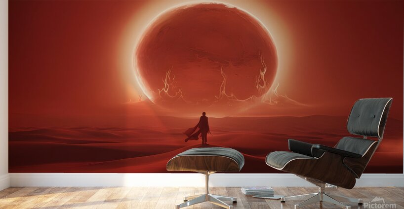 Eclipse of Fire – Dramatic Martian Landscape with Celestial Radiance  Wall Murals