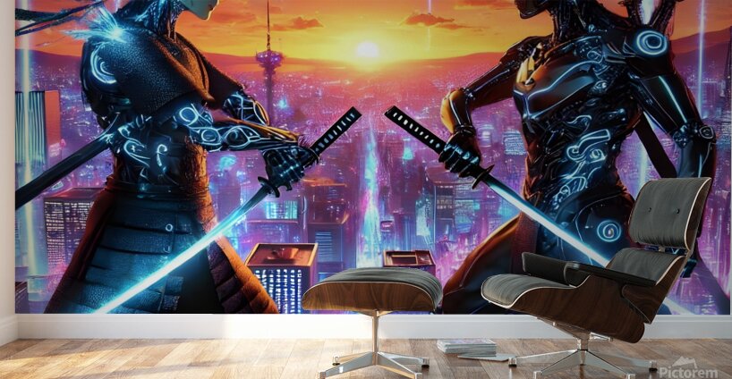  Shadows of the Neon Ronin Wall Murals